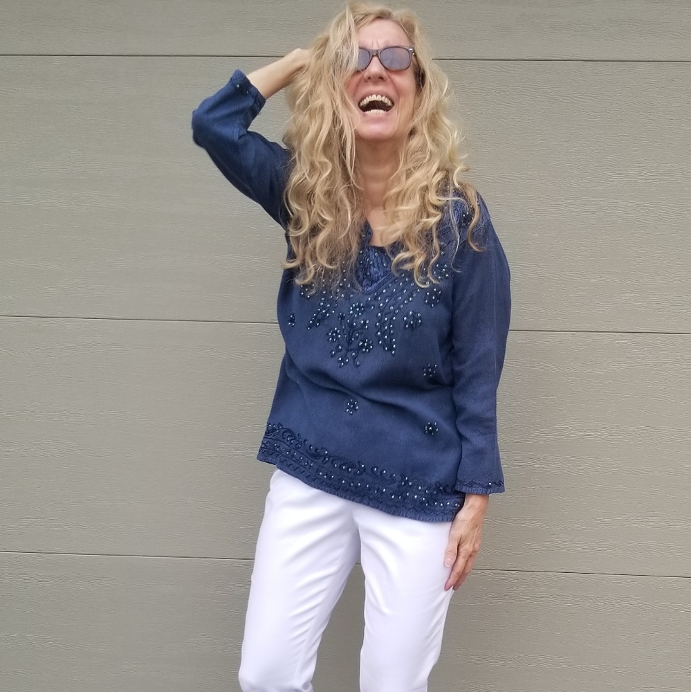 Ethnic Sequin Tunic, Rayon, Pro Clean Monochromatic Denim Color, M, $23